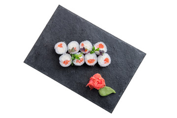 Rolls with salmon isolated on white