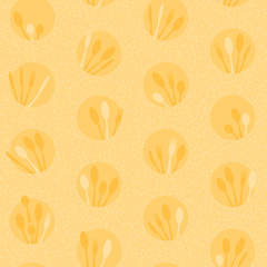 Seamless cutlery and circle pattern. Forks, spoons and knives silhouettes are inside the circle. Background with hand drawn, irregular spots. Easy to edit colors in Illustrator.