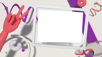 Abstract 3D background in trendy colors with unusual objects and shapes