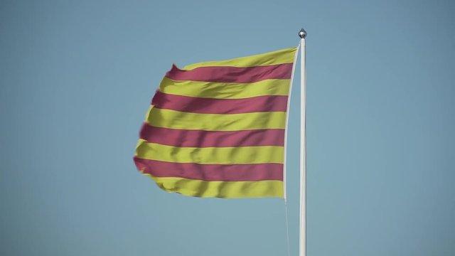 flag of catalonia develops in the wind