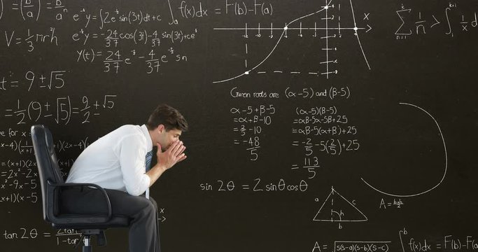 Man and mathematical equations with figures 4k