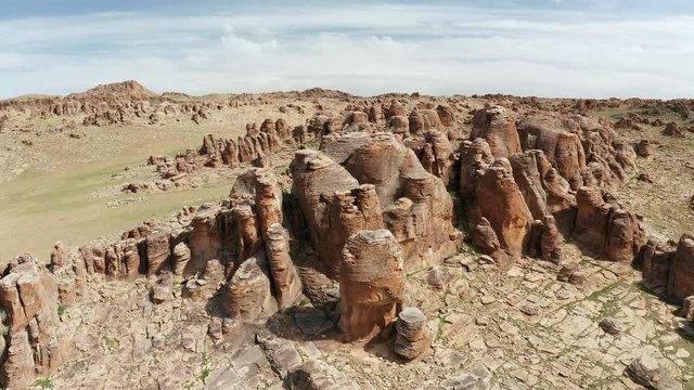 Aerial view of Baga Gazriin Chuluu, rocky desert in Gobi, Mongolia.
