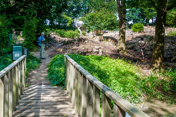 London, UK - July 20, 2019:The Rock Garden -The Japanese style pagoda overlooking the rock garden atMyddleton House Gardens now part of the Lea Valley Country Park,Enfield, London, England