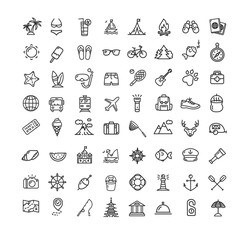 Summer Holidays Black Thin Line Icon Set. Vector