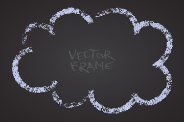 Frame drawn with a crayon. Wax crayon empty shape. Vector image of hand drawn stroke frame. Light violet outlined cloud shape.