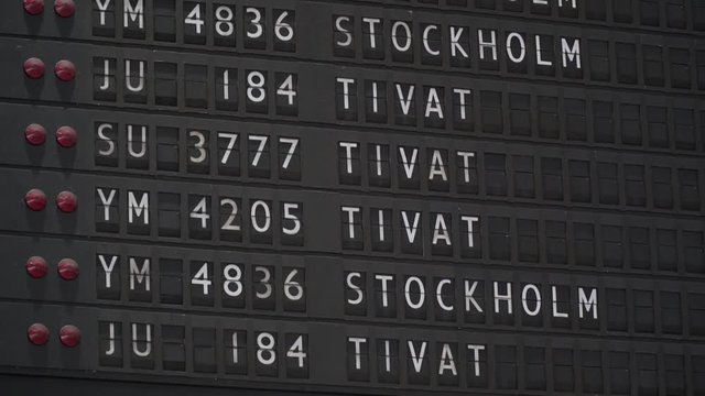 flight schedule at the airport, rapidly changing on a mechanical scoreboard