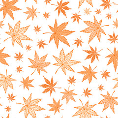 Vector Fall maple leaves seamless pattern background in orange and white. Festive look autumn foliage confetti for greeting cards, textile, scrapbooking, home decor.