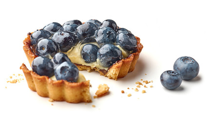blueberry tart on white background