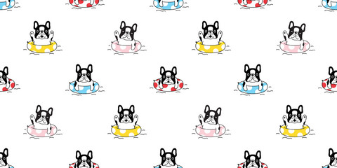 dog seamless pattern vector french bulldog swimming ring pool cartoon scarf isolated tile background repeat wallpaper illustration doodle design