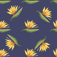 Strelitzia jungle foliage pattern background. Vector tropical decor. Summer botanical backdrop. Summer graphic. Magic background. Banana leaves.