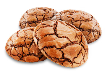 Chocolate brownie cookies on a white isolated background