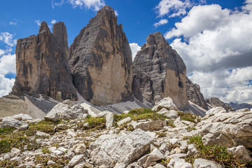 clouds over mountain trail in Dolomites