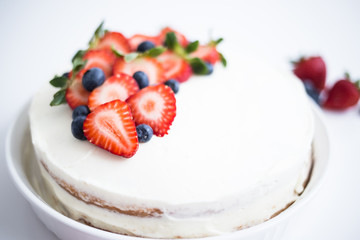 Tres Leches Latin Cake with Strawberries and Blueberries