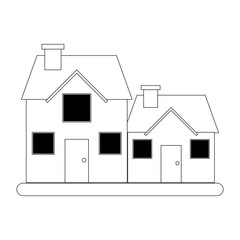 urban houses residences homes cartoon in black and white
