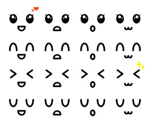 Set of  kawaii emoticon face and sweet  kawaii