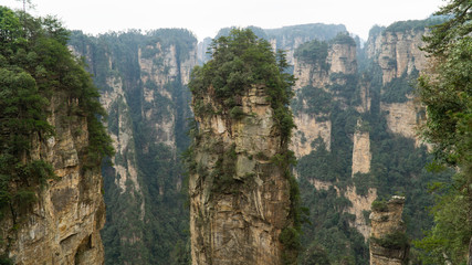 Fototapeta na wymiar Natural quartz sandstone pillar the Avatar Hallelujah Mountain located in the Zhangjiajie National Forest Park, China 