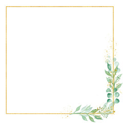 Decorative floral square frame watercolor raster illustration