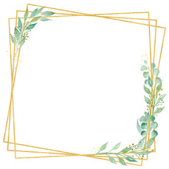 Decorative botanical square frame watercolour raster illustration