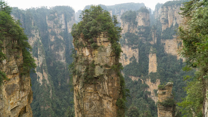 Natural quartz sandstone pillar the Avatar Hallelujah Mountain located in the Zhangjiajie National Forest Park, China 