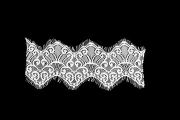 strip of black background white lace isolated,border lace