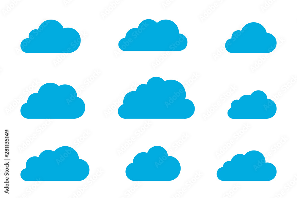 Poster cloud shapes design vector templates set. data storage network technology icons pack.