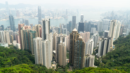 Fototapeta na wymiar Hong Kong, China - City skyline from Victoria Peak, skyscraper-studded skyline.