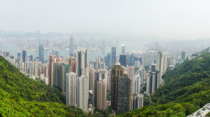 Fototapeta na wymiar Hong Kong, China - City skyline from Victoria Peak, skyscraper-studded skyline.