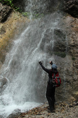 A tourist in the beautiful gorges of the Slovak Paradise National Park