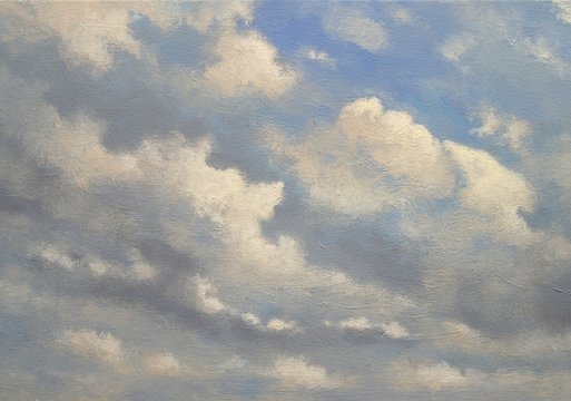 Oil paintings landscape, sky,  fine art, blue sky with clouds