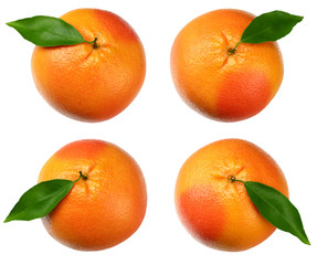 healthy food. grapefruit with green leaf isolated on white background