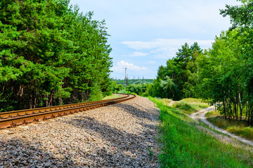 Old railroad in forest on summer