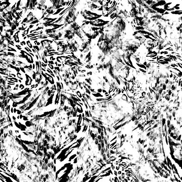 Mix animal skin print repeat seamless pattern design. Leopard, snake, zebra, tiger, crocodile texture background