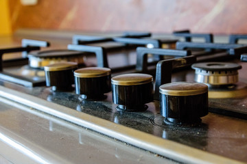 Closeup of new modern gas stove