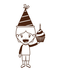 silhouette of boy with party hat and cake in birthday celebration