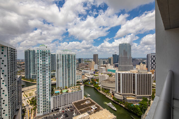 Balcony with view of Downtown Miami and River