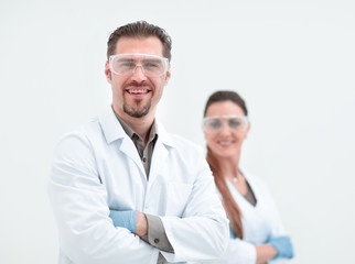 Fototapeta premium portrait of two successful researchers standing together