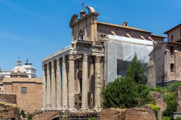 Fototapeta na wymiar Ruins of Roman Forum in city of Rome, Italy