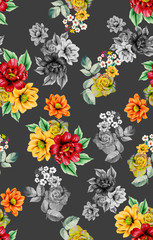 Watercolor floral seamless pattern for wallpaper, prints design. Flower background. Summer textile texture. Ornament illustration. Decorative flowers