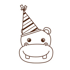 head of hippo with party hat on white background