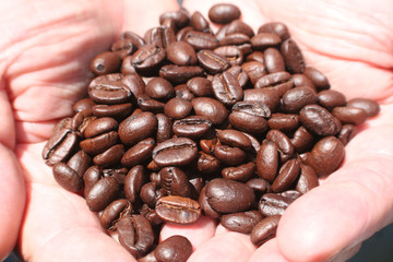 Coffee Beans In Hands Close Up High Quality 