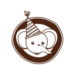 head of elephant with party hat on white background