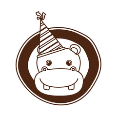 head of hippo with party hat on white background