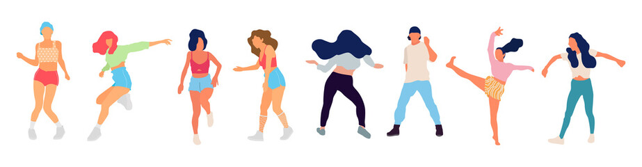 Crowd of young people dancing at club. Big set of characters having fun at party. Flat colorful vector illustration. - Vector