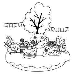 Kawaii lion with happy birthday cake design