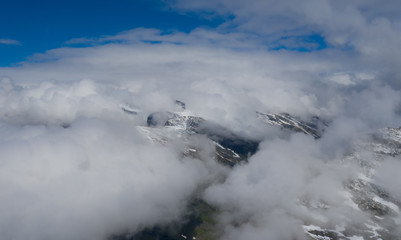 Aerial(drone) view on mountain Dalsnibba. Landscape in Geiranger, Norway in july 2019