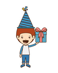 boy with party hat and gift box in birthday celebration