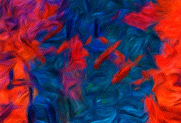 Abstract oil painting texture background. Wall art. Stock. Impressionism and expressionism mixed media style. Colored backdrop. Chaotic strokes and splashes. Hand drawn abstraction. Watercolor element