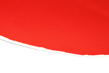 Ripped in red paper on white background, Copy space.