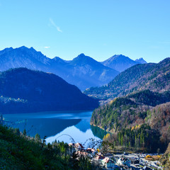 Alpsee lake, Alpine landscape near Füssen town in Bavaria, Germany. 