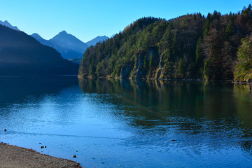 Alpsee lake, Alpine landscape near Füssen town in Bavaria, Germany. 
